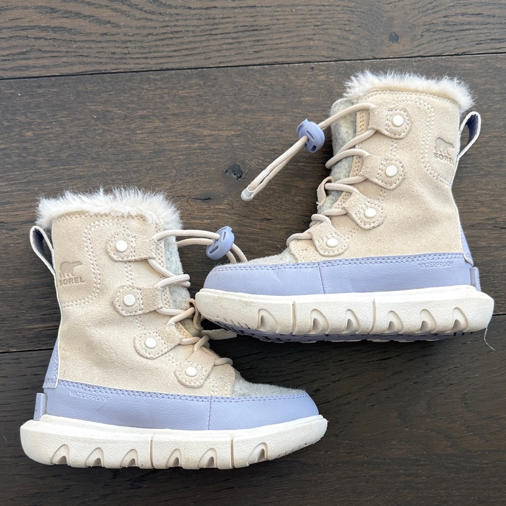 Sorel Kids' Cream & Purple Lavender snow waterproof boots 9T